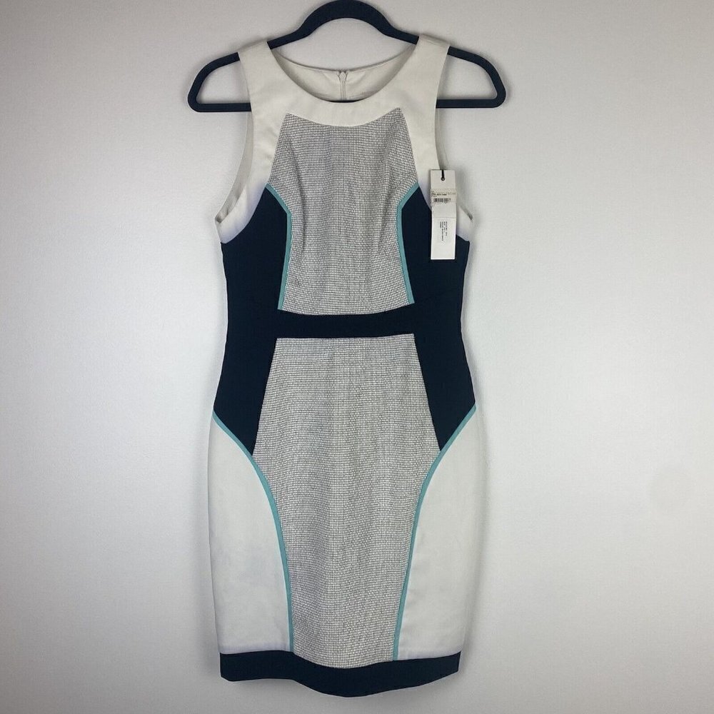 G.I.N. Nordstrom Women's Pencil Dress Size 4 Colorblock Slimming Black Blue NWT